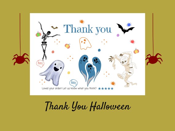 Thank You Card for Halloween Halloween Ghost. Canva Digital - Etsy