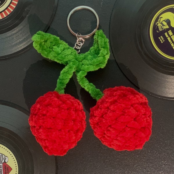 Retro Cherry Crochet Keychain