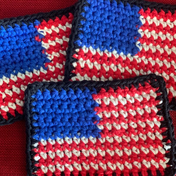 Handmade Crocheted American Flag Coasters