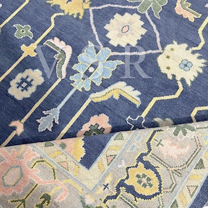 Awesome Mid night blue/pink Oushak Made to Order (In Any Size)Hand Knotted Oushak rugs/large rug/pastel rugs/for Bedroom/for living room!