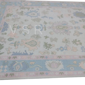 Paste10x14  Blue Pink Modern  Oushak Made to Order (In Any Size!!!!) Hand Knotted Modern Oushak rugs/ large area rug/pastel/for Bedroom
