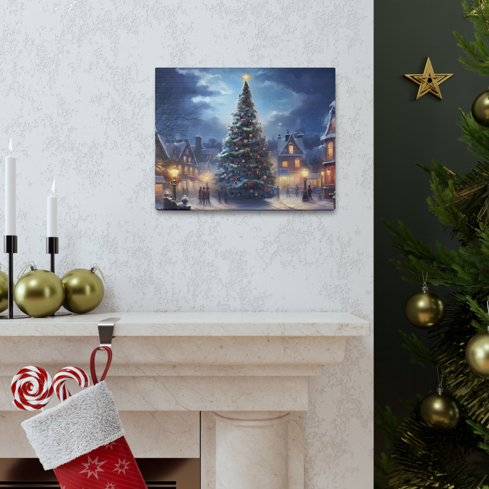 14x11 Christmas Canvas Prints, Thomas Kinkade Inspired Art, Ideal for Holiday Decor, Perfect