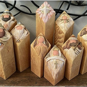 9PCS Heaven Nativity Pillar Statues Set Resin Craft Wood Collectible Figurines For Home Decor Church Remembrance Table