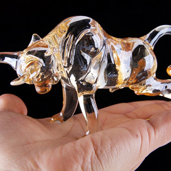 Figurine de taureau en cristal de Champagne Art en verre Figure animale Statues Sculpture souvenir décor de bureau à domicile cadeau pour papa/petit ami