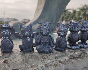 Magic Cat Resin Statue Black Vampire Kitty Demon Cat Halloween Garden Decoration For Lawn Desktop Home Ornament Figurine