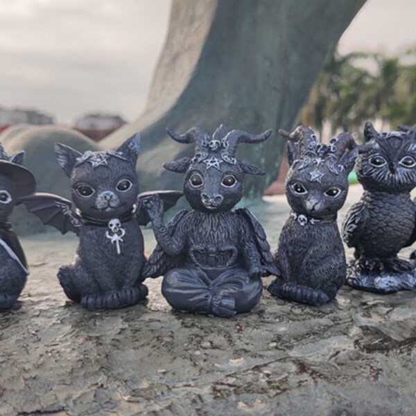 Magic Cat Resin Statue Black Vampire Kitty Demon Cat Halloween Garden Decoration For Lawn Desktop Home Ornament Figurine