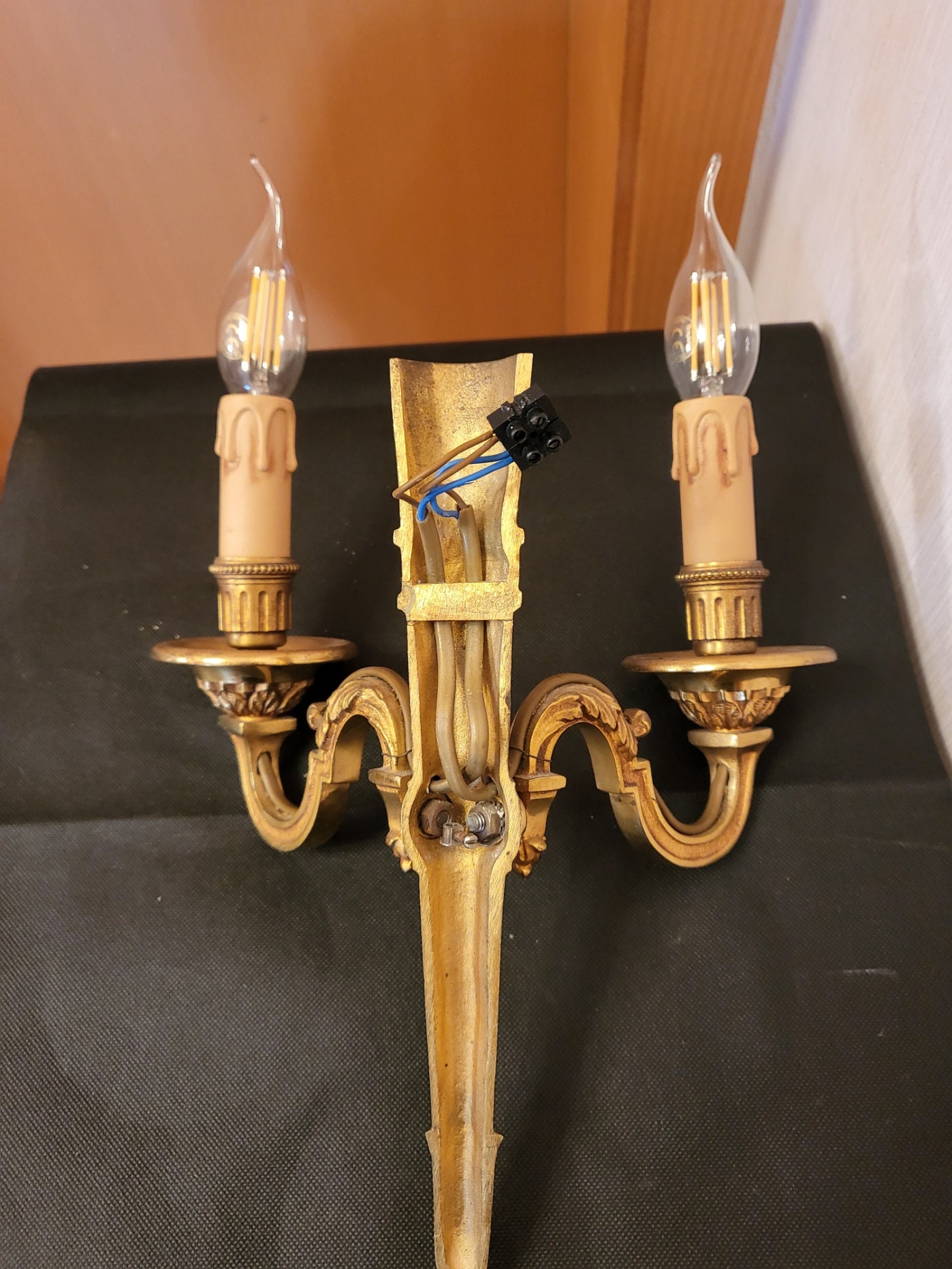 Applique Murale Art Nouveau 2 Lumières - Laiton Et Céramique - Bronze - Arterameferro