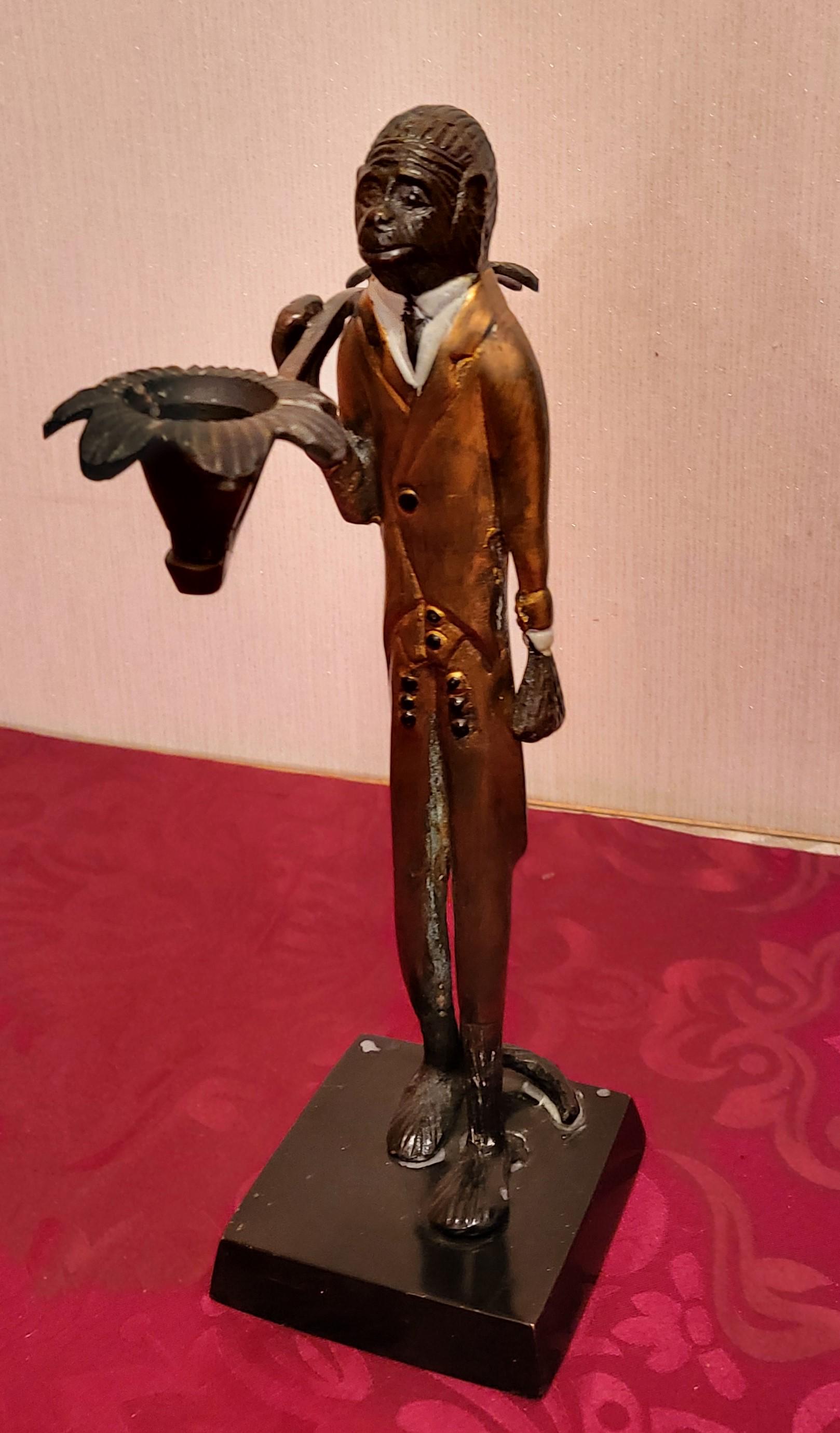 Bronze figure monkey candlestick H approx. 32 cm depiction butler
