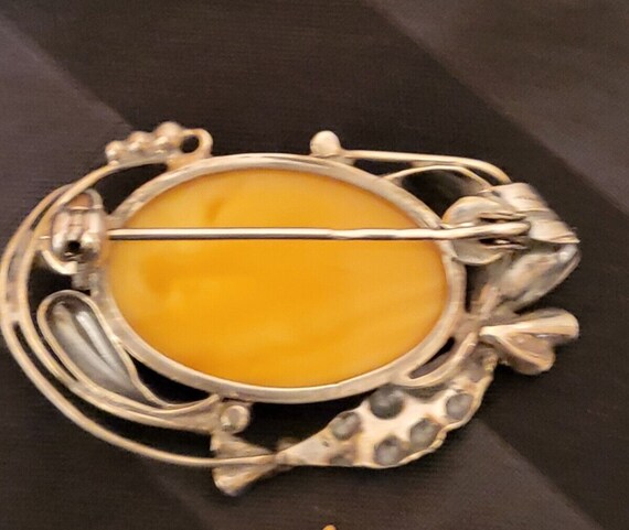 Broche Argent Massif Style Art Nouveau Avec Ambre - Occasion