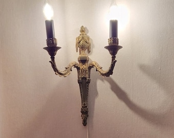 Antique wall sconce 2 lights solid brass
