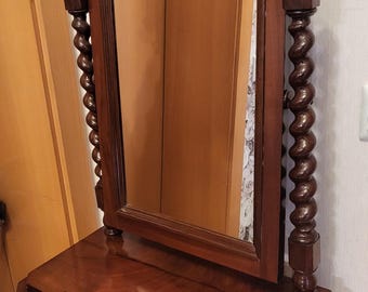 Specchio da tavolo antico, circa 1890 | Specchio da toilette effetto mogano con cassetto e colonne tornite | Specchio da barba Psyche, stile Gründerzeit