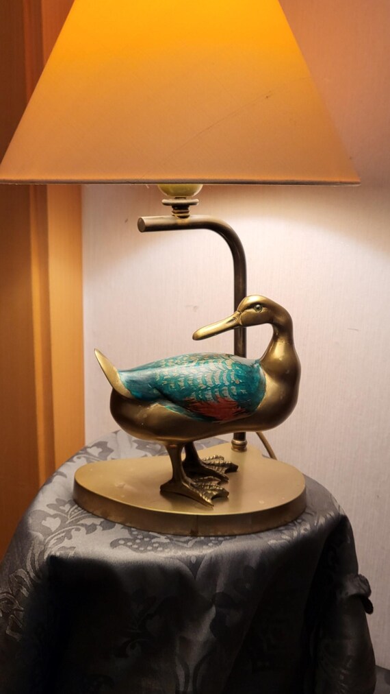 Lucienne Monique Lamp Brass Duck Handpainted Italy, Vintage