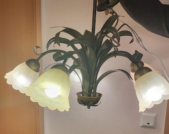 Lampa sufitowa w stylu vintage z motywem kwiatowym – 5-punktowy żyrandol w stylu włoskim – szklany klosz w stylu Mid Century