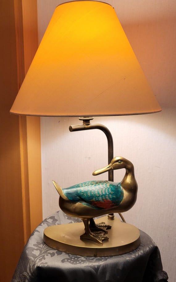 Lucienne Monique Lamp Brass Duck Handpainted Italy, Vintage