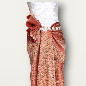 Sell by Yard  Brocade Thai Traditional  Style Artificial Silk Fabric