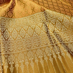 Golden Thai Traditional Brocade Artificial Silk Fabric for Unique Creations