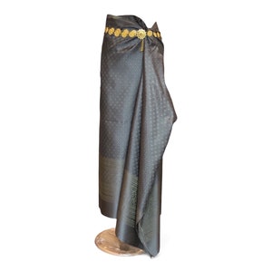 Gray & Golden Brocade Thai Traditional  Style Artificial Silk Fabric