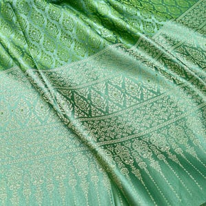 Green Thai Traditional Brocade Artificial Silk Fabric for Unique Creations