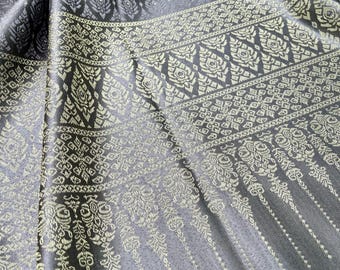 Elegant Silver Thai Brocade Artificial Silk Fabric for Traditional Costumes, Dresses, and Unique Creations