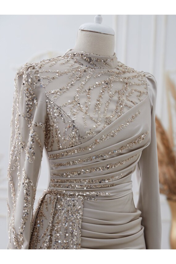 Ivory Muslim Wedding Dress Navy Blue Muslim Evening Dress Etsy