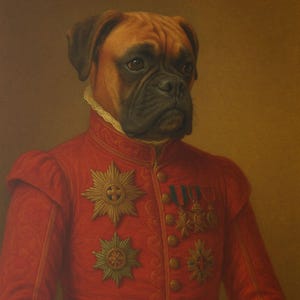 Regal Boxer Dog Canvas Wall Art, Whimsical Dog Portrait, Unique Home Decor, Animal Lover Gift, Pet Themed Artwork, Dog Lovers&#39; Decor