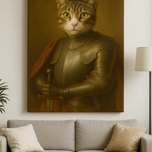 Whimsical Cat Knight Canvas Art, Perfect for Cat Lovers, Home Decor, Unique Gift, Pet-Themed Wall Art, Animal Lover Gift