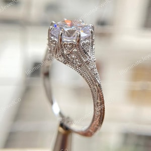 Vintage Edwardian Old European Diamond Art Deco Engagement Ring In 935 Argentium Silver / Antique Diamond Ring / Mid-Century Ring / Art Deco