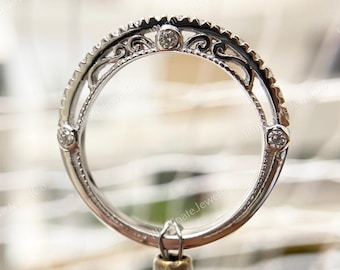Anillo de compromiso de moissanita de corte redondo, anillo de aniversario de plata Argentium, anillo de bodas de eternidad estilo art déco, regalo para ella, anillo de promesa.