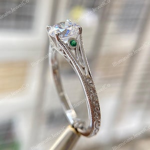 Vintage Filigree Diamond Ring 1.8Ct Old European Diamond Art Deco Engagement Ring In 935 Argentium Silver Antique Engraved Ring Emerald Ring