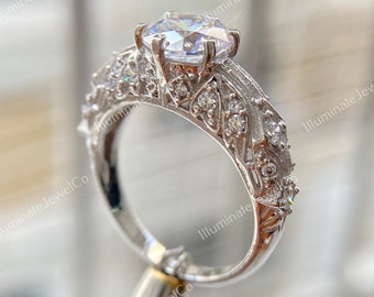 Vintage Edwardian Diamond Ring, 1.80 Carat Old European Diamond Art Deco Engagement Ring In 935 Argentium Silver Retro Victorian Fine Ring