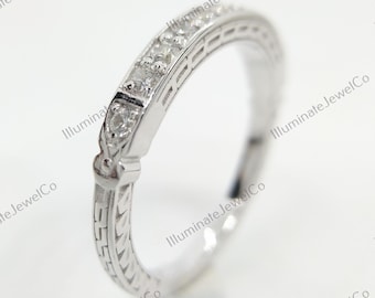 Anillo de eternidad vintage con diamantes, anillo de bodas art déco con diamantes, banda de moissanita antigua, banda apilable, banda vintage de plata Argentium 935