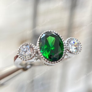 Edwardian Art Deco Old European Cut Emerald Vintage Engagement Ring In 935 Argentium Silver Mid Century Ring Art Deco Fine Ring Estate Ring