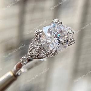 Art Deco Antique Engagement Ring, 2.00 Ct Ethical European Diamond Estate Engagement Ring in 935 Argentium Silver, Vintage Edwardian Ring