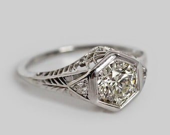 1880-90 Edwardian Art Deco Ring / 2.00 Carat Old European Cut Diamond Engagement Ring In 935 Argentium Silver / Antique Ring / Vintage Rings
