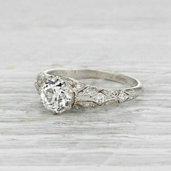 1920-30s Vintage 2.00 Carat white round cut diamond  engagement ring in 935 argentium silver / antique engagement ring / rings for women