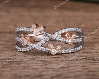 Mickey Mouse Crisscross Ring / Studded Icons Sparkling Ring In 935 Argentium Silver / Crisscross Cutout Design / Two Tone Mickey Icons Ring