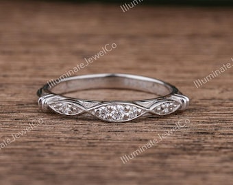 Edwardian Art Deco Diamond Wedding Band / Estate Diamond Eternity Band / Vintage Diamond Band/ Stackable Band / Antique Ring / Dainty Band