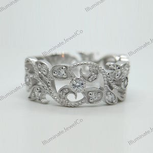 Circa 1880-90 Art Deco Diamond Wedding Band Vintage filigree wedding band Bridal Stacking Band Edwardian Band Antique Ring Anniversary Band