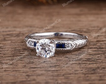 Circa 1910-20s Edwardian Art Deco Engagement Ring, 2.00cts Diamond & Sapphire Wedding Ring, Victorian Mid Century Ring, Antique Fine Jewelry