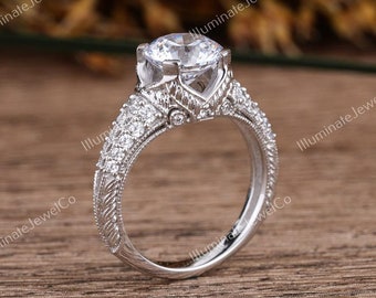 Early Art Deco Vintage Ring / Old European Cut Diamond Engagement Ring / Antique Filigree Wedding Ring / Edwardian Ring / Mid-Century Ring