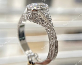 Vintage Filigree Art Deco 2Ct Oval Cut Diamond  Antique Engagement Ring In 935 Argentium Silver, Edwardian Ring, Mid-Century Ring For Womens