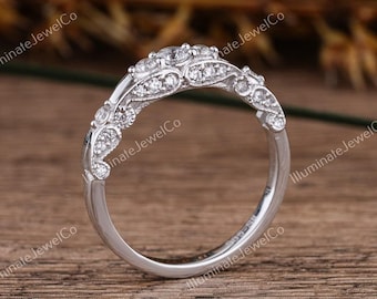 Obrączka Vintage Art Deco, Obrączka z diamentami, Antyczny pierścionek, Obrączka Vintage, Delikatna obrączka ślubna z Moissanite, Antyczna obrączka Minimalistyczna obrączka