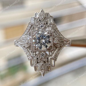 Vintage Edwardian Diamond Ring, 2ct Old European Diamond Art Deco Engagement Ring In 935 Argentium Silver, Antique Ethical Victorian Ring