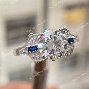 2 Carat Diamond Antique Vintage Art Deco Engagement Ring In 935 Argentium Silver / Circa 1920-25s Diamond Ring / Sapphire Art Deco Ring