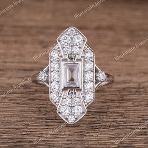 Rare Edwardian 1.70Ct Emerald Lab Diamond Engagement Ring In 935 Argentium Silver / Art Deco Rings / Fine Jewelry / Vintage Victorian Ring