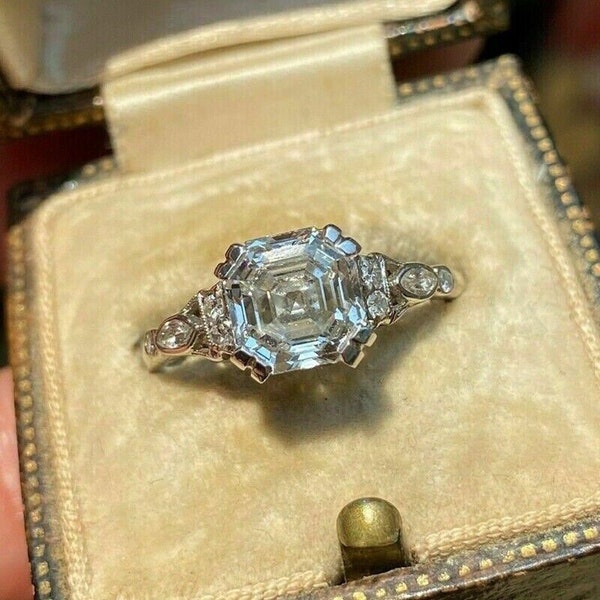 Retro era 1900-10s edwardian old mine 2.00 ct asscher diamond engagement ring In 935 argentium silver/ art deco ring/antique engagement ring