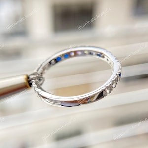 Antik Art Deco-diamantvigselring Gammal gruvdiamant- och safirring Stapelring Vintage-ring Halv alliansring Jubileumsring bild 6