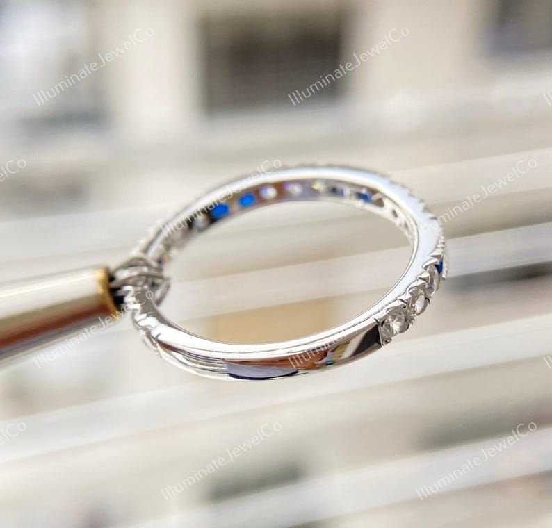 Antik Art Deco-diamantvigselring Gammal gruvdiamant- och safirring Stapelring Vintage-ring Halv alliansring Jubileumsring bild 6