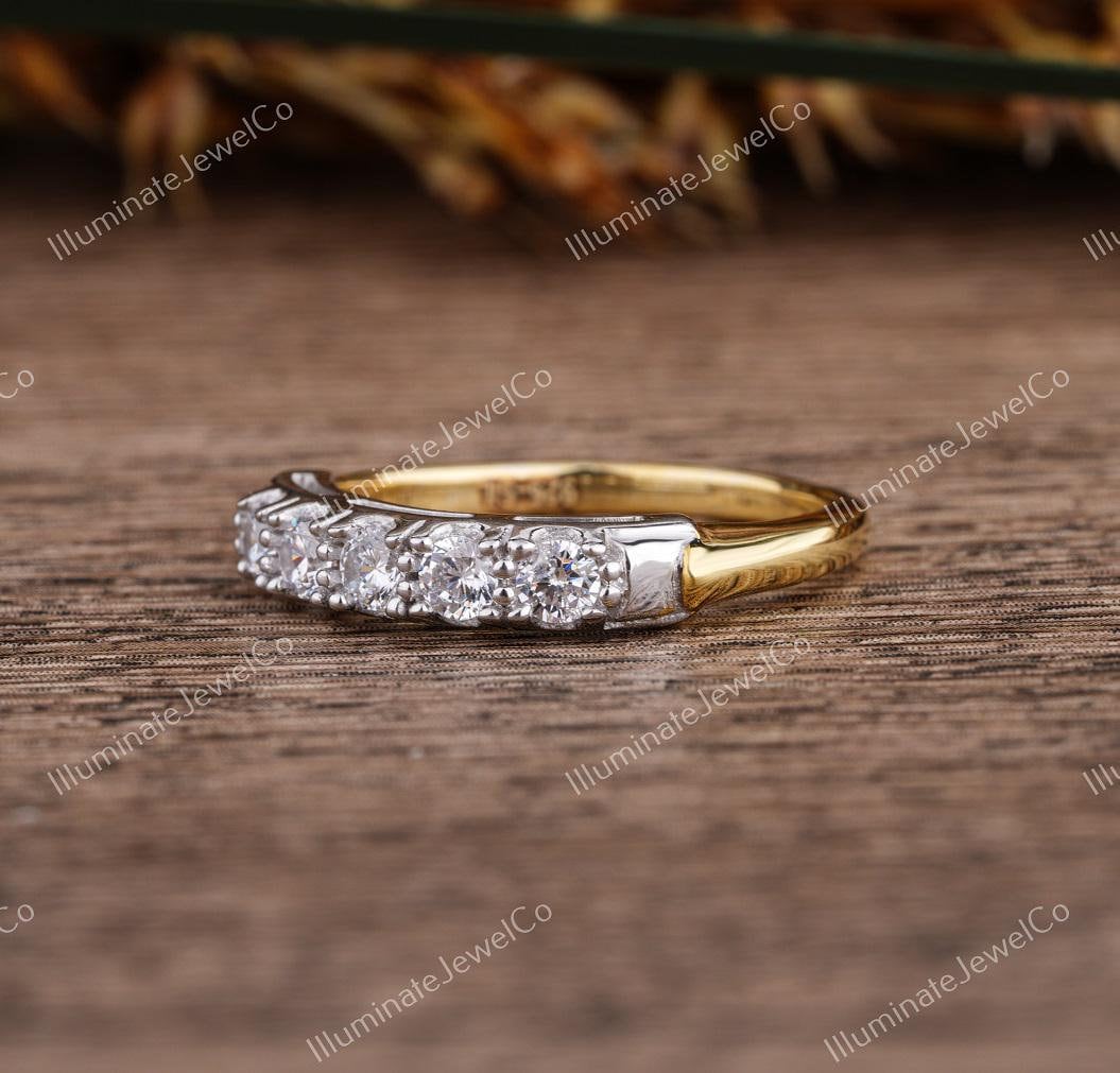Vintage Art Deco Diamond Wedding Band Ring Two Tone Band Stacking Band Antique Band Old Mine Five Stone Band Eternity Band Anniversary Ring