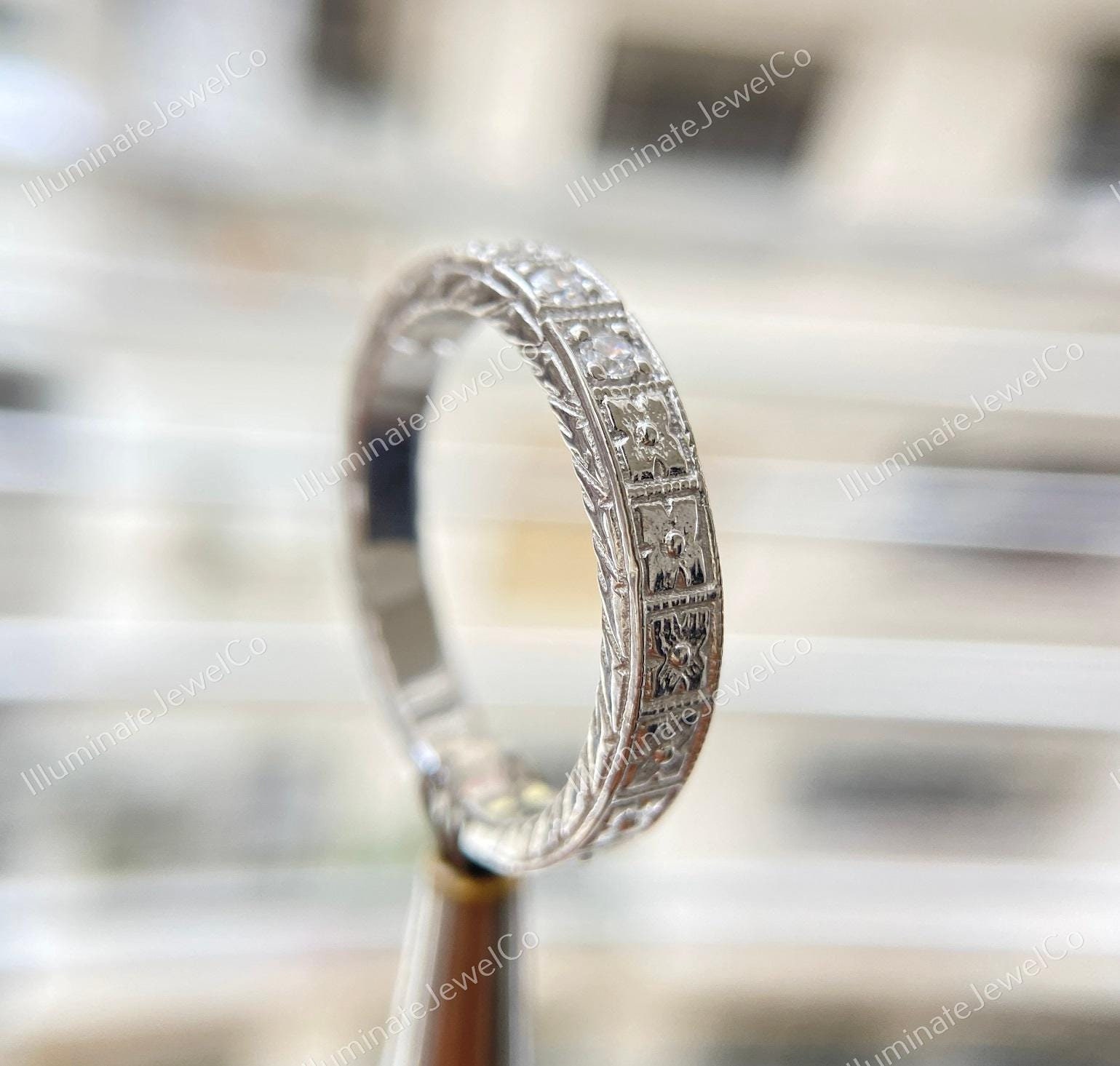 Antique Flower Art Deco Diamond Wedding Band Ring Estate Band Stacking Band Vintage Band Eternity Band Antique Band Anniversary Ring Gifts